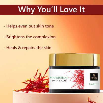 Good Vibes Saffron Nourishing Day Cream | Hydrating, Glow | With Coffee | No Parabens, No Sulphates, No Mineral Oil, No Animal Testing (50 gm) - Good Vibes image 3