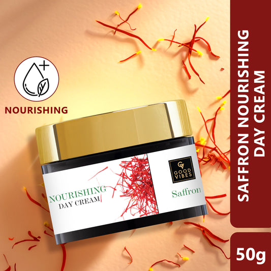 Good Vibes Saffron Nourishing Day Cream | Hydrating, Glow | With Coffee | No Parabens, No Sulphates, No Mineral Oil, No Animal Testing (50 gm) - Good Vibes