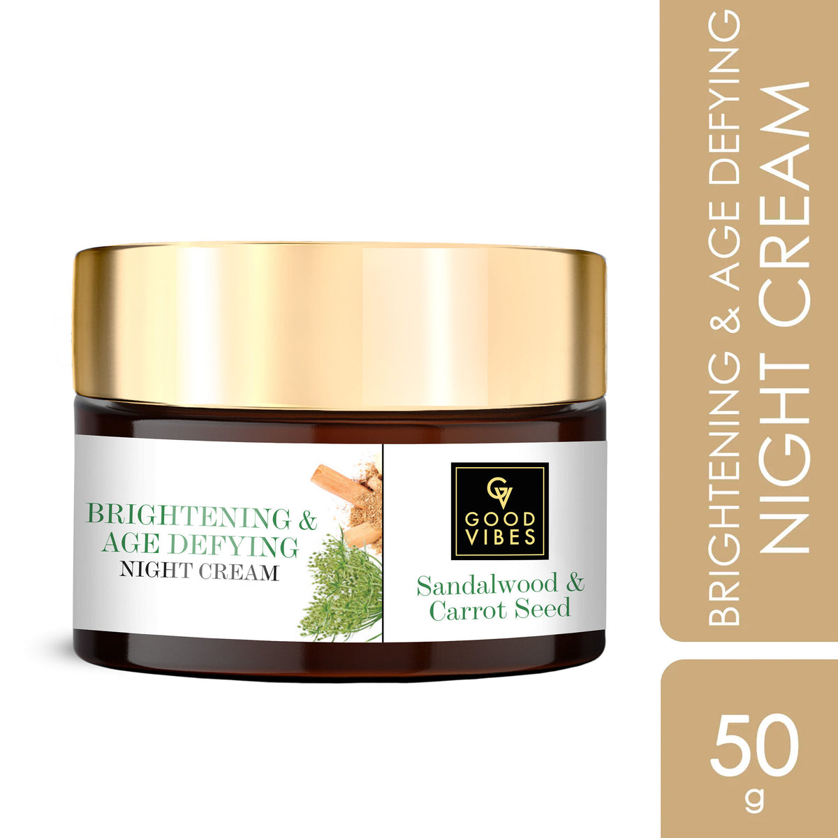 Good Vibes Sandalwood + Carrot Seed Brightening + Age Defying Night Cream | Radiance | No Parabens, No Sulphates, No Mineral Oil (50 gm) - Good Vibes