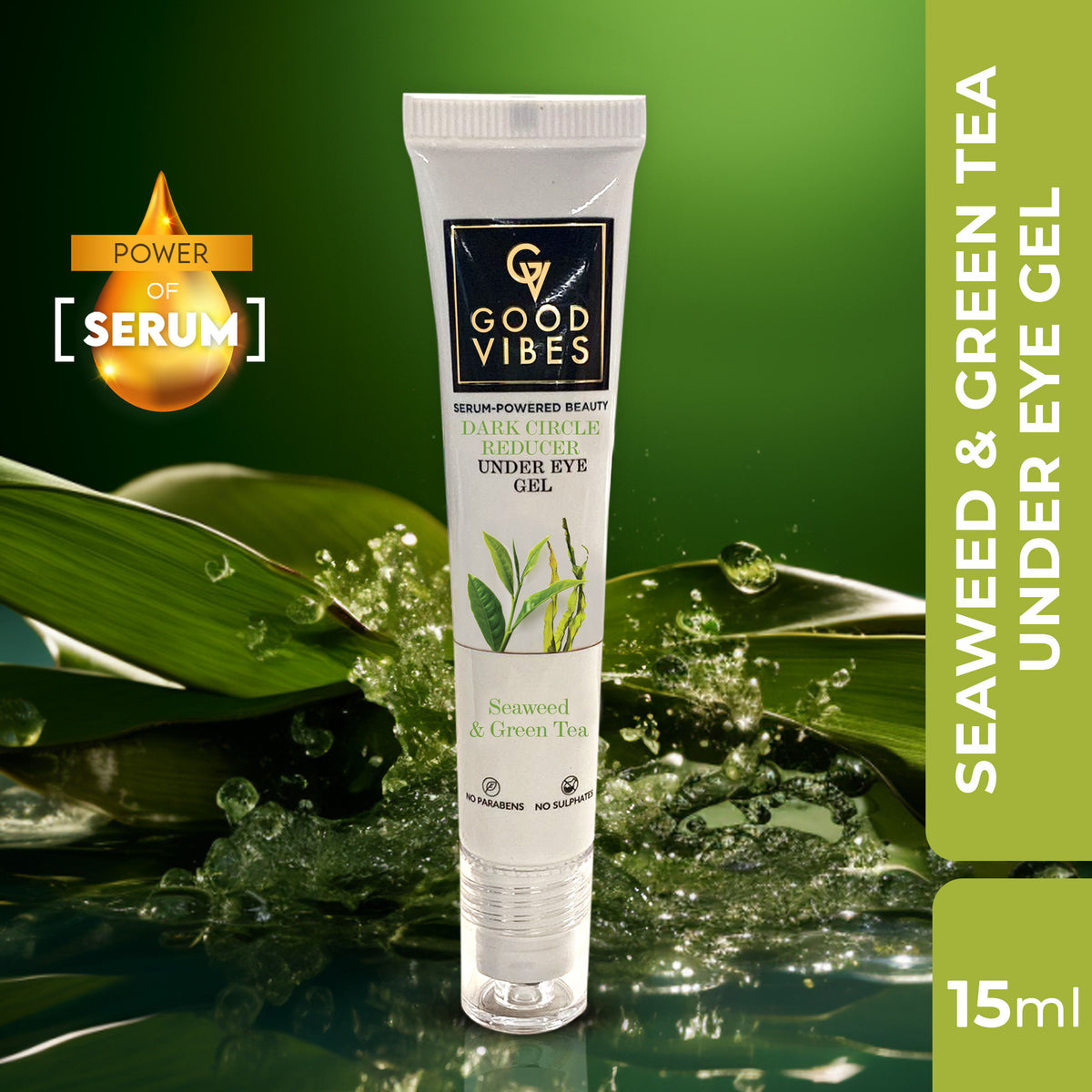 Good Vibes Seaweed & Green Tea With Power Of Serum Under Eye Gel | Reduces Dark Circles | Helps Brightening (15 ml) - Good Vibes