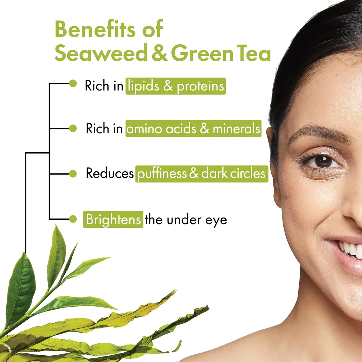 Good Vibes Seaweed & Green Tea With Power Of Serum Under Eye Gel | Reduces Dark Circles | Helps Brightening (15 ml) - Good Vibes image 3