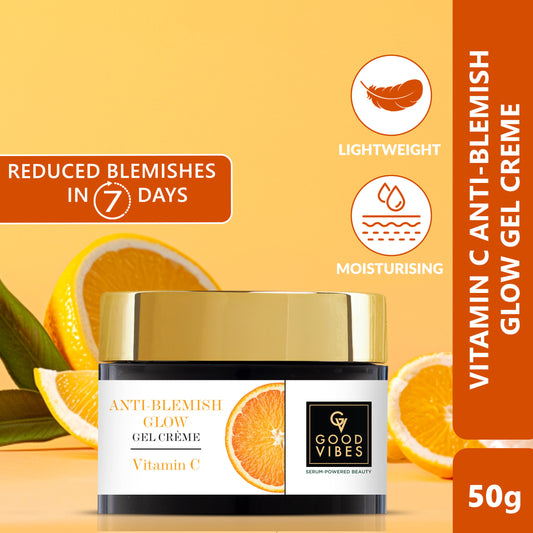 Good Vibes Anti Blemish Glow gel Creme Vitamin C | Spotless glow, Brightening, Depigmentation, Oil free (50 gm) - Good Vibes