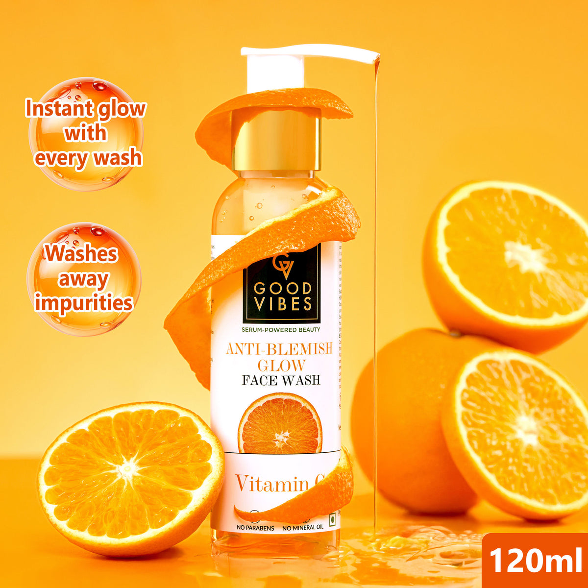 Good Vibes Anti Blemish Glow face Wash Vitamin C | Brightening, Skin Illuminating (120 ml) - Good Vibes