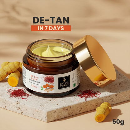 Good Vibes De-Tan Glow Night Cream Ubtan with Power of Serum | Tan free, Brightening, Pigmentation, Skin renewing, Sleep treatment (50 gm ) - Good Vibes