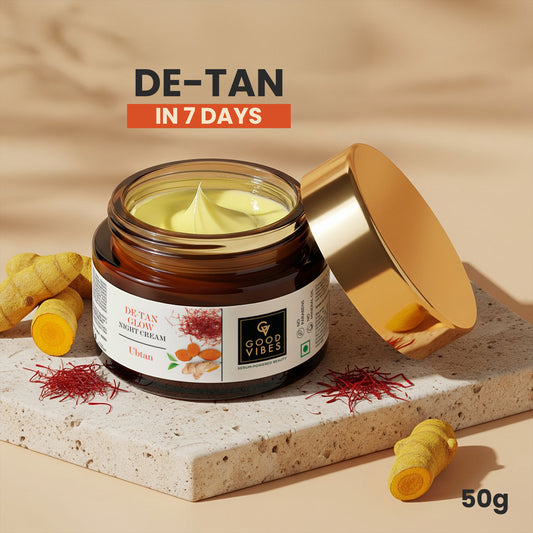 Good Vibes De-Tan Glow Night Cream Ubtan with Power of Serum | Tan free, Brightening, Pigmentation, Skin renewing, Sleep treatment (50 gm ) - Good Vibes