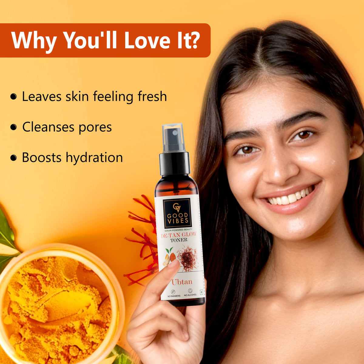 Good Vibes De-Tan Glow Toner Ubtan | Tan free, Brightening, Pigmentation (120 ml) - Good Vibes image 4