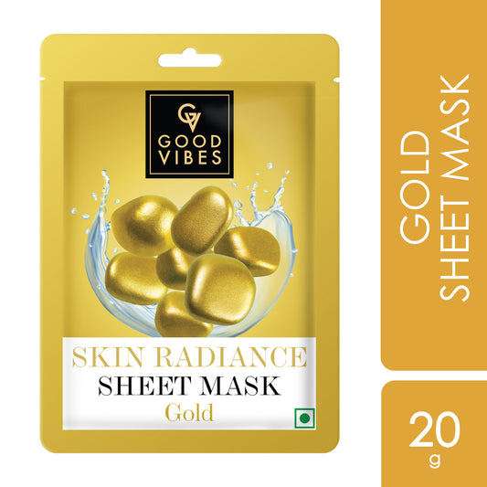 Good Vibes Gold Skin Radiance Sheet Mask | Anti-Ageing, Moisturizing | Vegan, No Parabens, No Sulphates, No Mineral Oil, No Animal Testing (20 gm) - Good Vibes