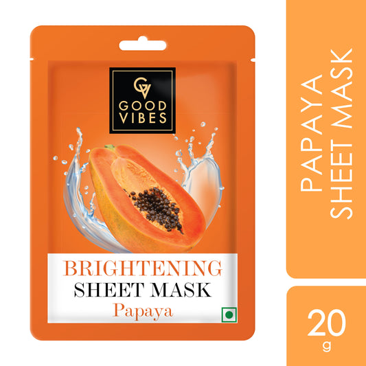 Good Vibes Papaya Brightening Sheet Mask | Glowing Softening Anti-Pigmentation | Vegan No Parabens No Sulphates No Alcohol No Animal Testing (20 gm) - Good Vibes