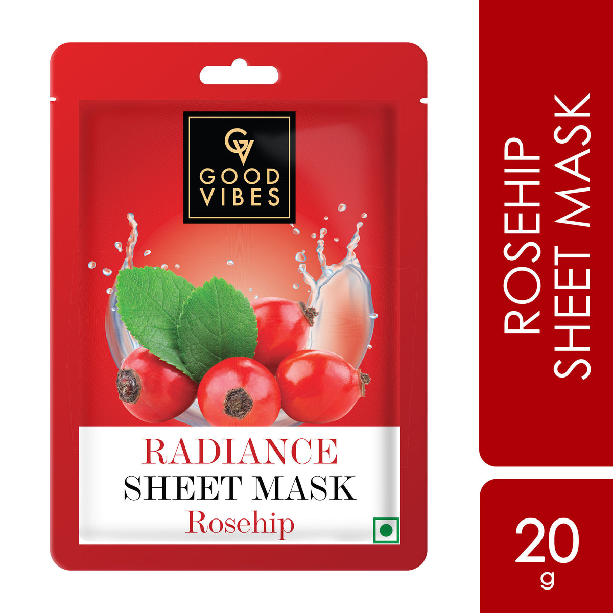 Good Vibes Rosehip Radiance Sheet Mask | Glowing, Moisturizing | Vegan, No Parabens, No Sulphates, No Alcohol, No Animal Testing (20 ml) - Good Vibes