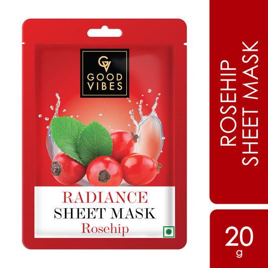 Good Vibes Rosehip Radiance Sheet Mask | Glowing, Moisturizing | Vegan, No Parabens, No Sulphates, No Alcohol, No Animal Testing (20 ml) - Good Vibes