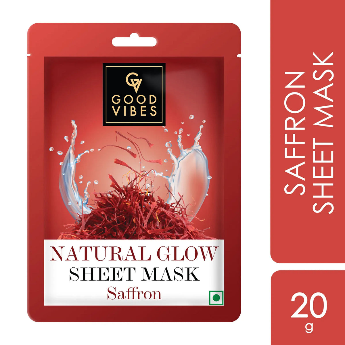 Good Vibes Saffron Natural Glow Sheet Mask | For Glowing & Smooth Skin | Fights Signs Of Ageing, Treats Rough & Dull Skin (20 gm) - Good Vibes