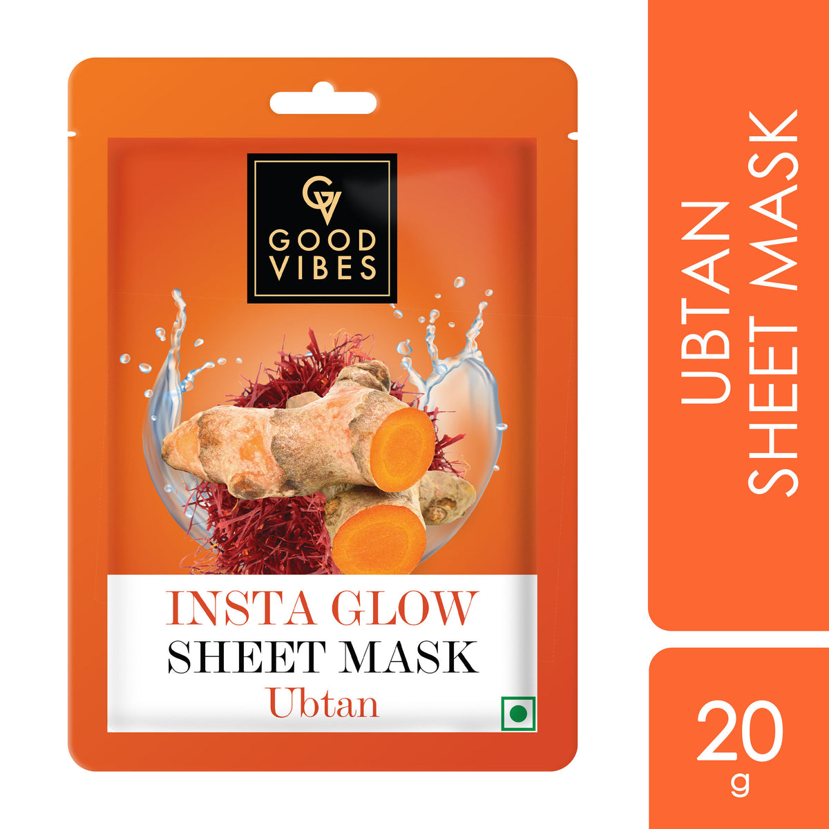 Good Vibes Ubtan Insta Glow Sheet Mask | For Smooth & Bright Skin | Treats Rough Skin, Cleanses Dirt & Impurities (20 gm) - Good Vibes