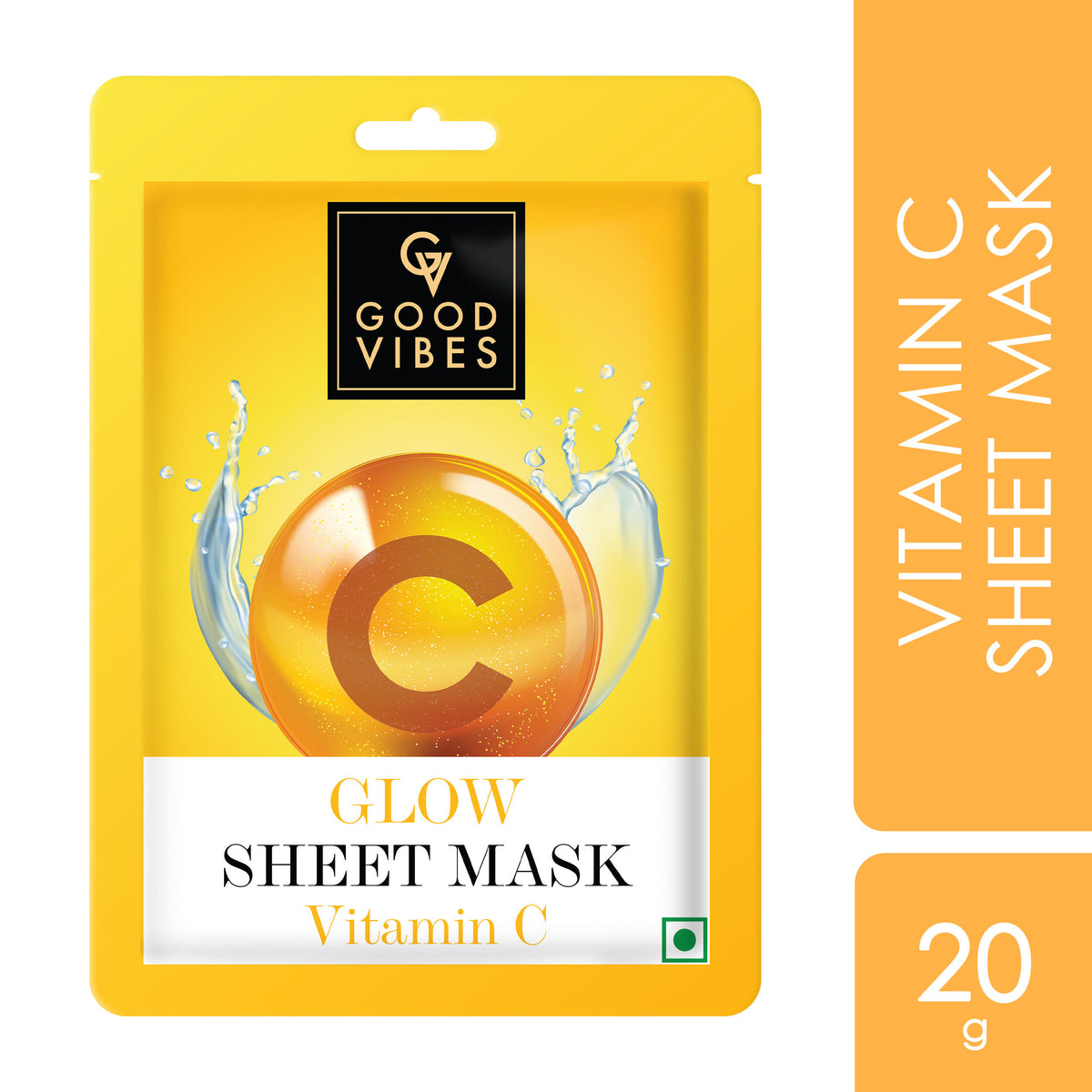 Good Vibes Vitamin C Glow Sheet Mask | For Radiant, Glowing Skin | Vegan, No Parabens, No Sulphates, No Mineral Oil, No Animal Testing (20 gm) - Good Vibes