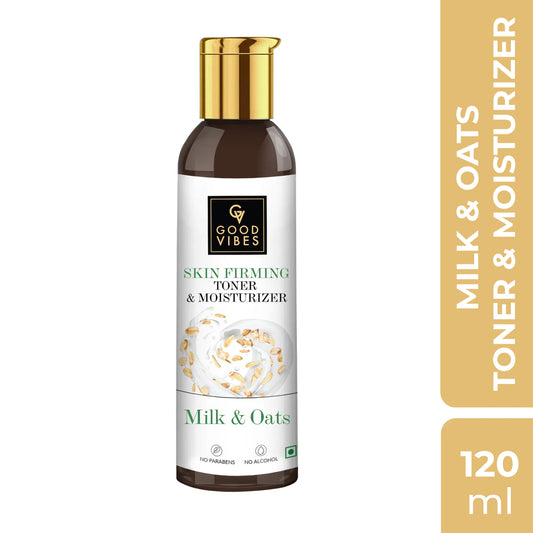 Good Vibes Milk & Oats Skin Firming Toner and Moisturizer | Vegan, No Alcohol, No Parabens, No Sulphates, No Mineral Oil, No Animal Testing (120 ml) - Good Vibes