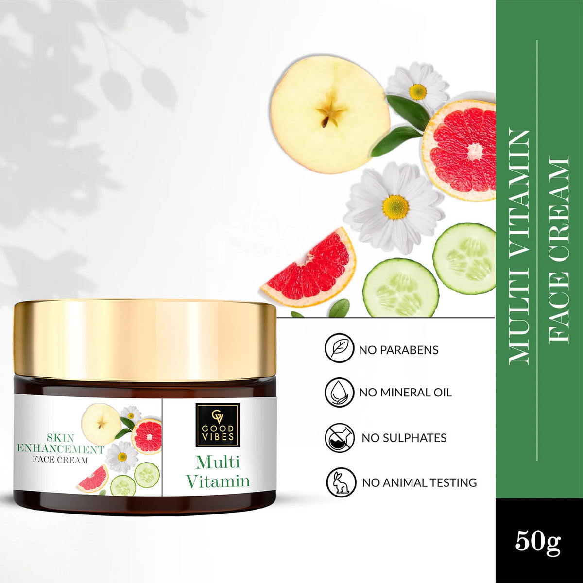 Good Vibes Skin Multi-Vitamin Enhancement Face Cream | Moisturizing, Nourishing | No Parabens, No Sulphates, No Mineral Oil, No Animal Testing (50 gm) - Good Vibes
