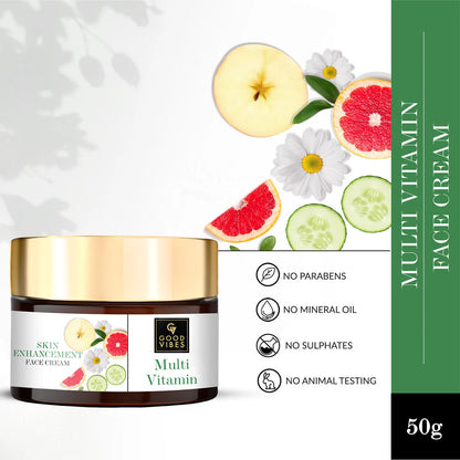 Good Vibes Skin Multi-Vitamin Enhancement Face Cream | Moisturizing, Nourishing | No Parabens, No Sulphates, No Mineral Oil, No Animal Testing (50 gm) - Good Vibes
