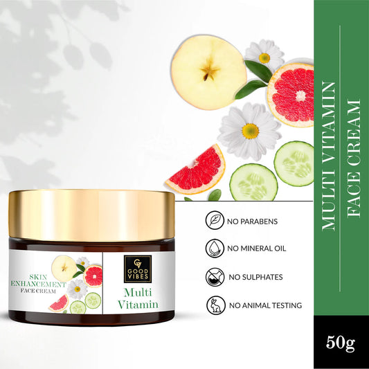 Good Vibes Skin Multi-Vitamin Enhancement Face Cream | Moisturizing, Nourishing | No Parabens, No Sulphates, No Mineral Oil, No Animal Testing (50 gm) - Good Vibes