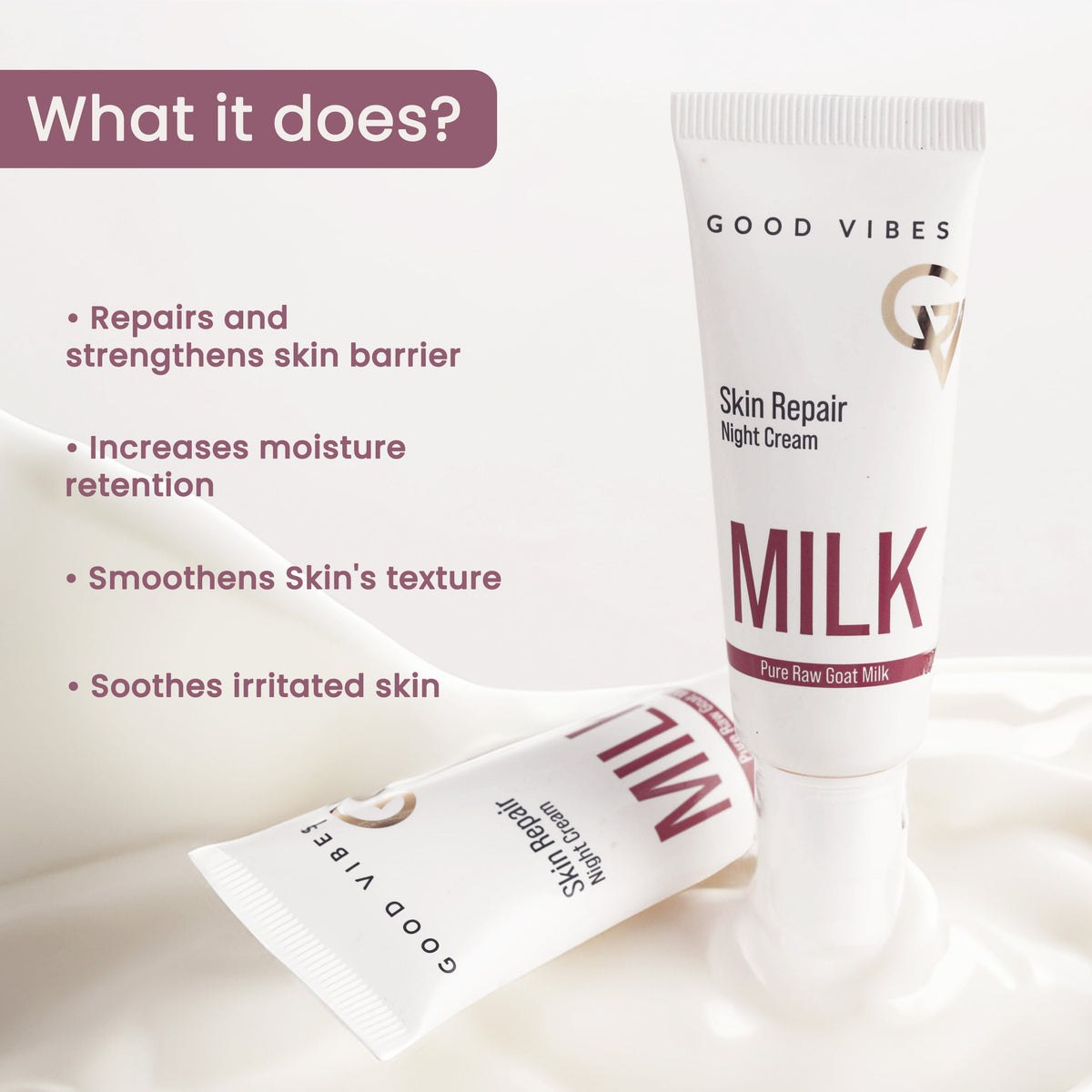 Good Vibes Skin Repair Milk Combo with Power of Ceramides | Face wash 100ml & Night Cream 50g | Suitable for Dry Skin - Combo of 2 - Good Vibes image 4