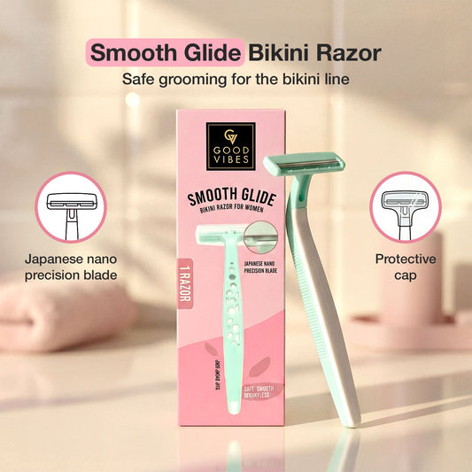 Good Vibes Smooth Glide Bikini Razor for Women | Japanese Nano Precision Blade | Safe & Gentle Bikini Line Trimmer | Smooth Shave | Irritation-Free Shave | Precise Touch-Ups | For Sensitive Skin 1 pc - Good Vibes