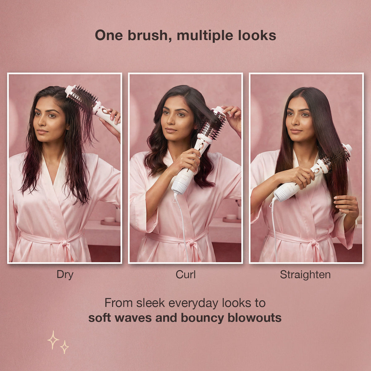 Good Vibes Air Luxe Hot Air Brush | 3-in-1 Styling Tool | Hair Dryer, Volumizer & Curler | Faster Blow Dry & Styling | 4 Heat Modes | 360° Airflow | Frizz-Free Finish | For All Hair Types 1 pc - Good Vibes image 2