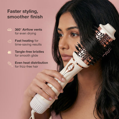 Good Vibes Air Luxe Hot Air Brush | 3-in-1 Styling Tool | Hair Dryer, Volumizer & Curler | Faster Blow Dry & Styling | 4 Heat Modes | 360° Airflow | Frizz-Free Finish | For All Hair Types 1 pc - Good Vibes image 3