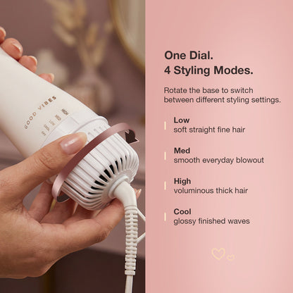 Good Vibes Air Luxe Hot Air Brush | 3-in-1 Styling Tool | Hair Dryer, Volumizer & Curler | Faster Blow Dry & Styling | 4 Heat Modes | 360° Airflow | Frizz-Free Finish | For All Hair Types 1 pc - Good Vibes image 4