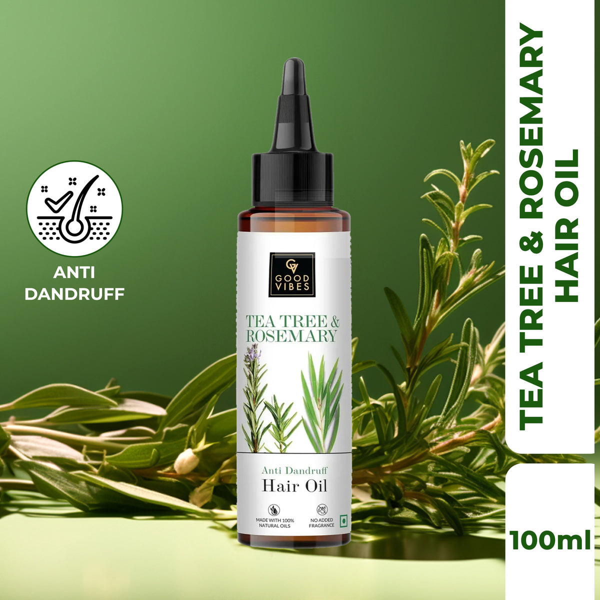 Good Vibes Tea Tree & Rosemary Anti Dandruff Hair Oil (100 ml) - Good Vibes