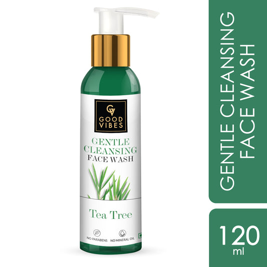 Good Vibes Tea Tree Gentle Cleansing Face Wash | Oil Control, Anti Acne Face Wash For For Oily Skin | Encriched With Argan Oil | No Parabens, No Mineral, Oil No Animal Testing (120 ml) - Good Vibes