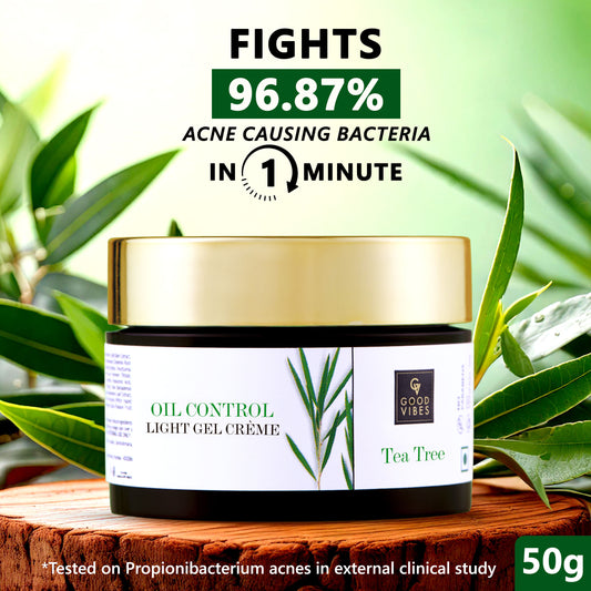 Good Vibes Tea Tree Oil Control Light Gel Creme | Anti-Acne, Hydrating, Moisturizing | No Parabens, No Sulphates, No Mineral Oil (50 gm) - Good Vibes