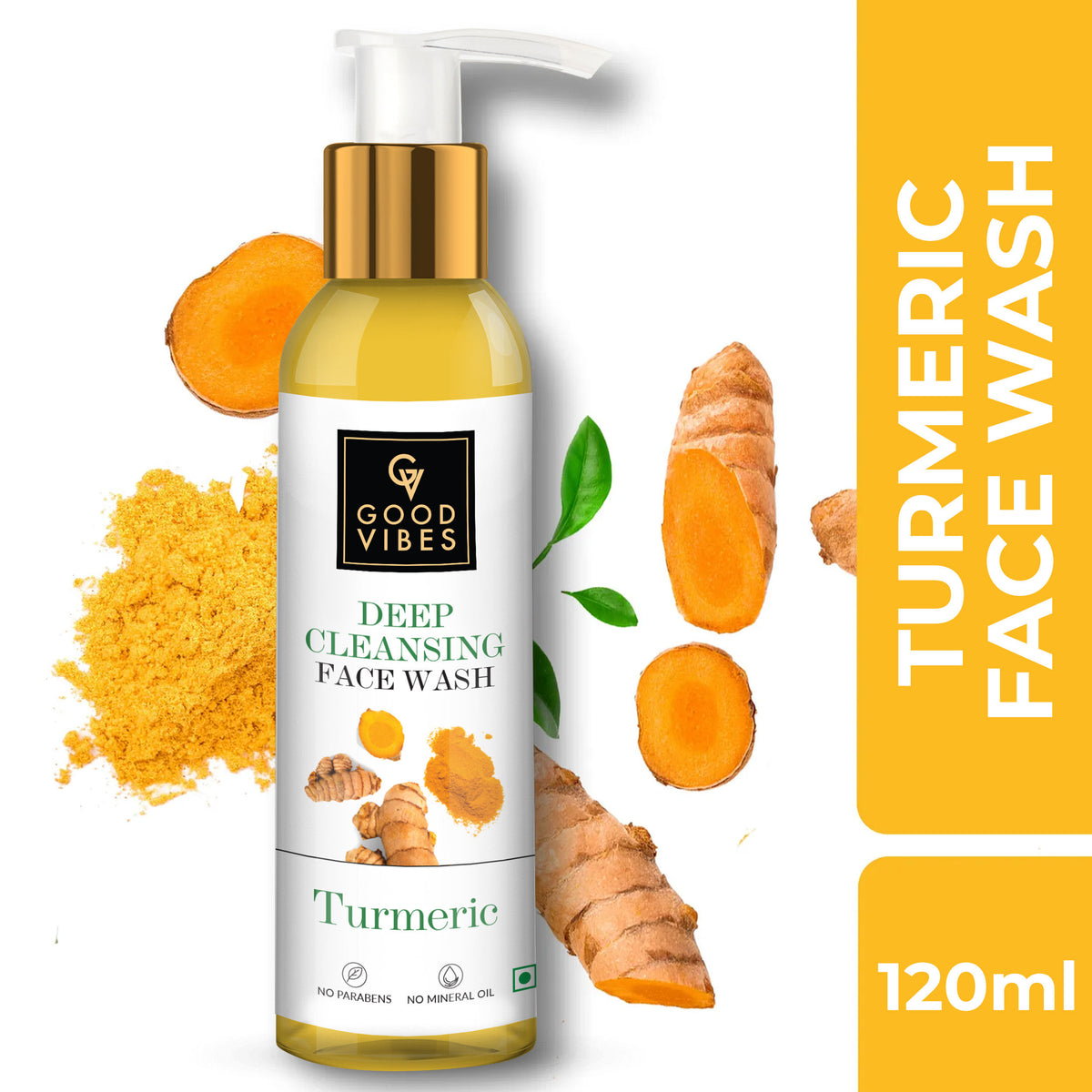Good Vibes Turmeric Deep Cleansing Face Wash | Hydrating, Moisturizing, Brightening | No Parabens, No Mineral Oil, No Animal Testing (120 ml) - Good Vibes