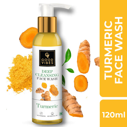 Good Vibes Turmeric Deep Cleansing Face Wash | Hydrating, Moisturizing, Brightening | No Parabens, No Mineral Oil, No Animal Testing (120 ml) - Good Vibes