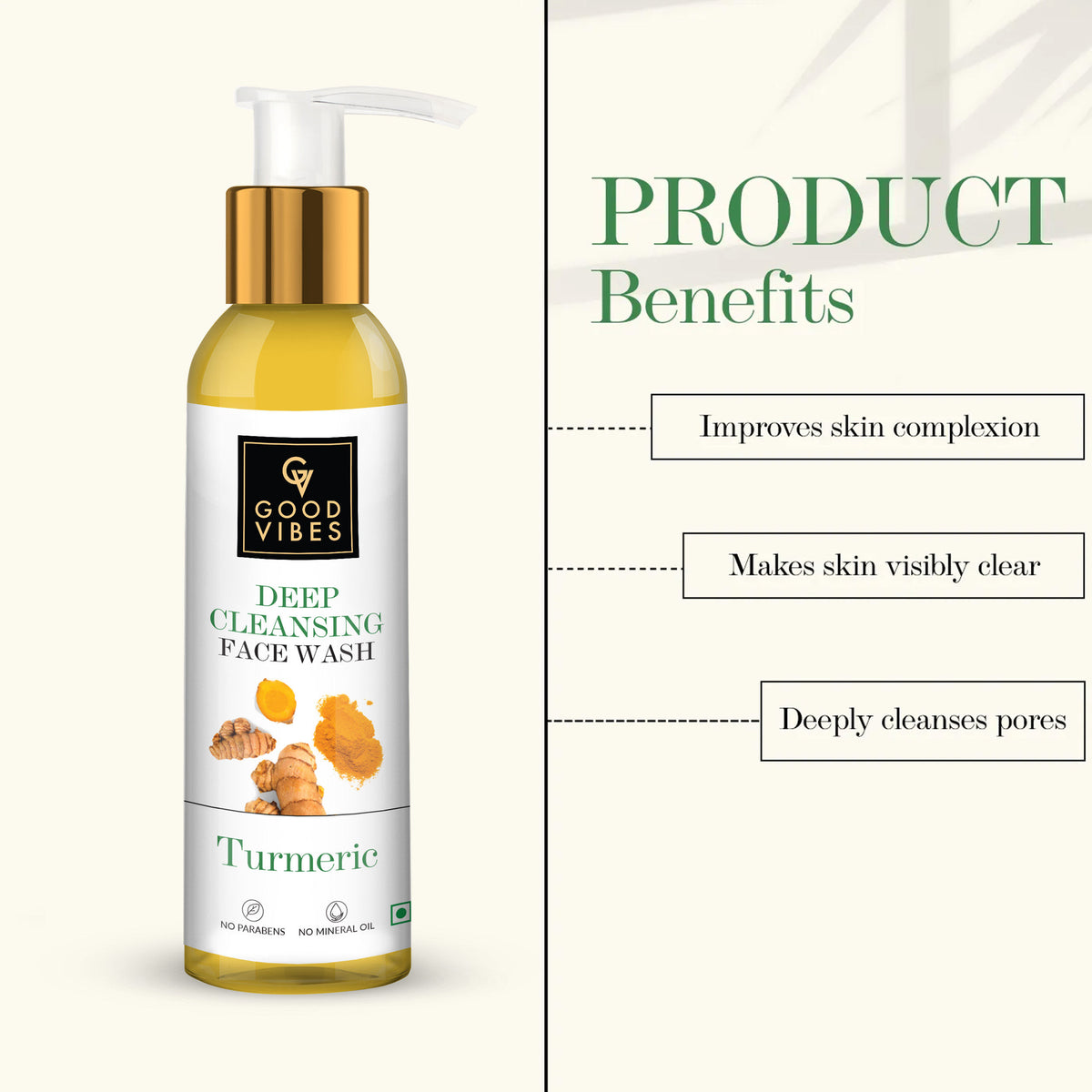 Good Vibes Turmeric Deep Cleansing Face Wash | Hydrating, Moisturizing, Brightening | No Parabens, No Mineral Oil, No Animal Testing (120 ml) - Good Vibes image 3