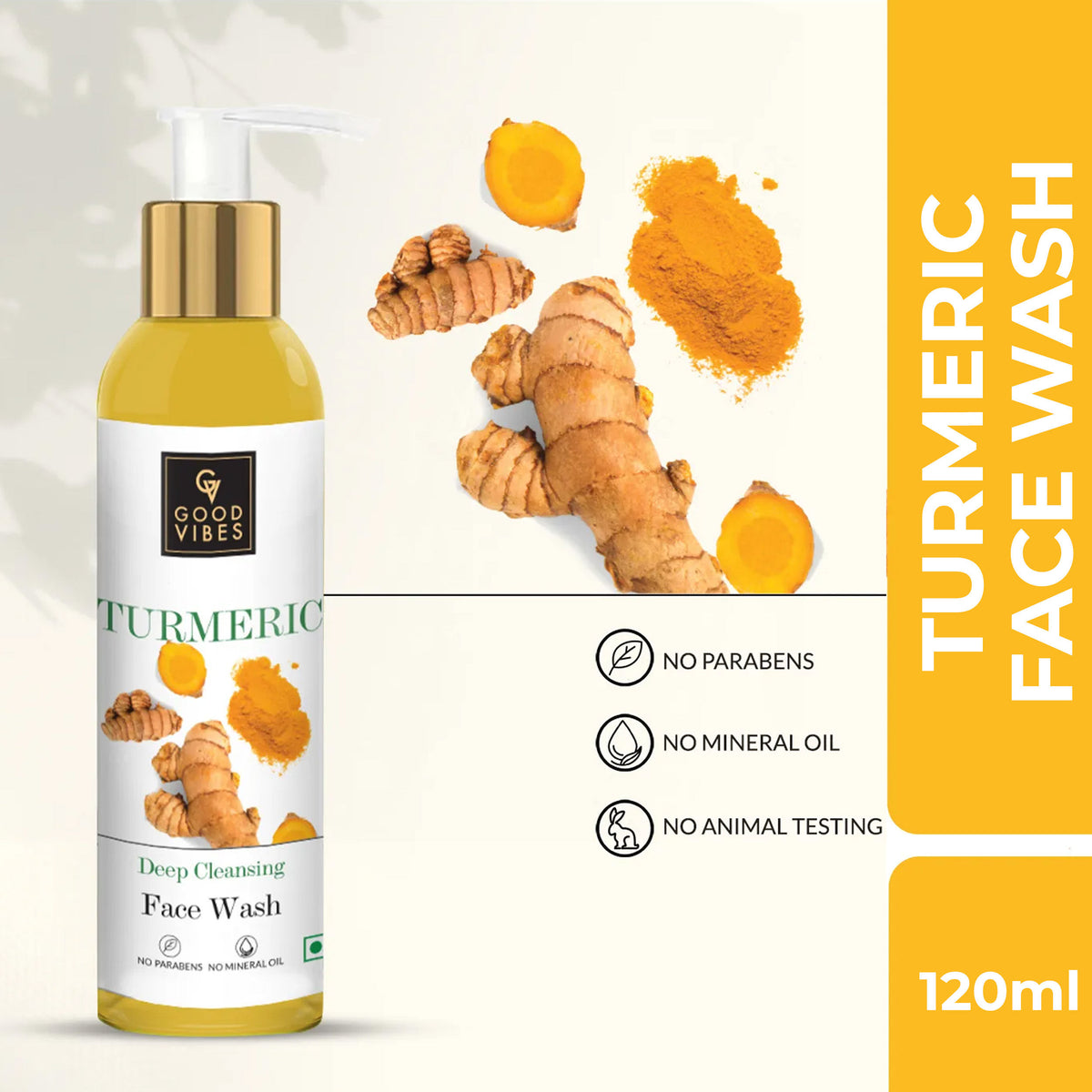Good Vibes Turmeric Deep Cleansing Face Wash | Hydrating, Moisturizing, Brightening | No Parabens, No Mineral Oil, No Animal Testing (120 ml) - Good Vibes image 4
