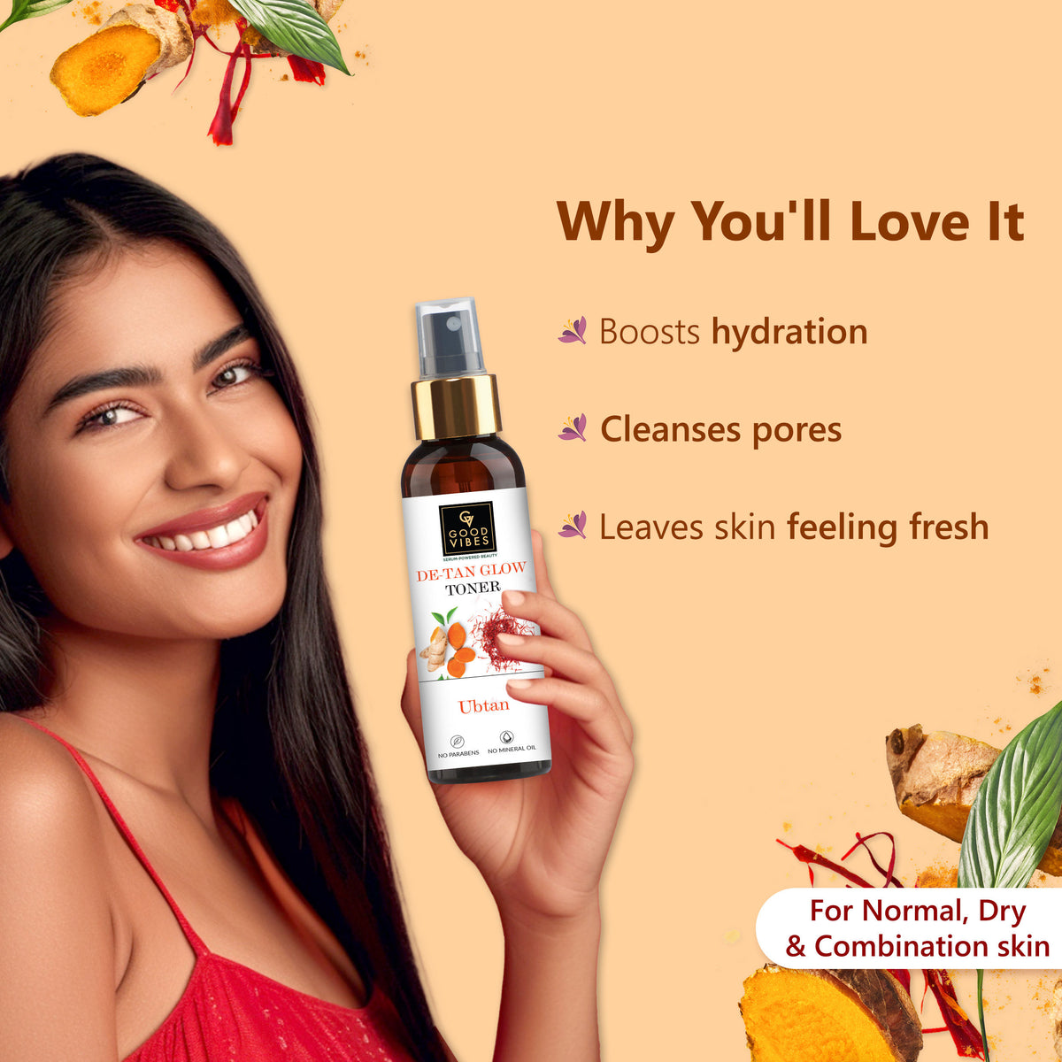Good Vibes Ubtan CTSM De- tan Glow with (Fash wash 120ml + Toner 120ml+ Serum 30ml + Day cream 50 gm) - Good Vibes image 4