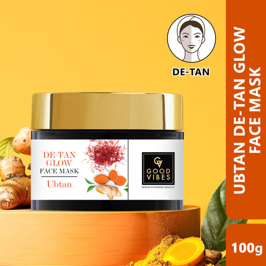 Good Vibes De-Tan Glow Face Mask Ubtan with Power of Serum | Tan Removal & Gentle Exfoliation (100 gm) - Good Vibes
