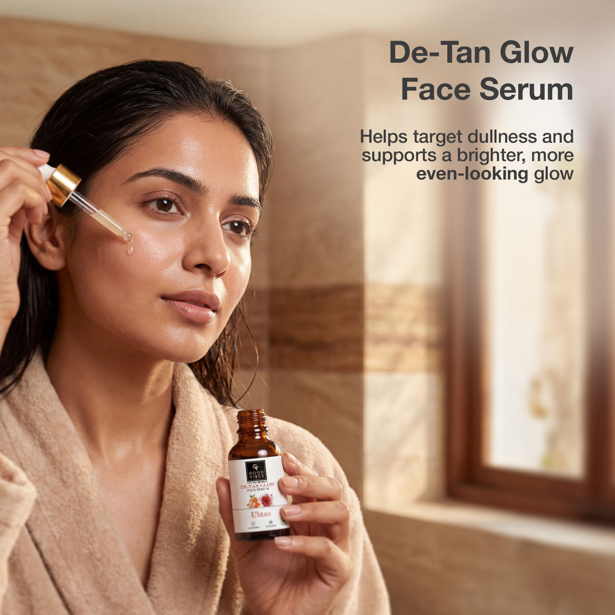 Good Vibes Ubtan De-Tan Glow Kit | Face Wash 120 ml + Face Serum 15 ml + Night Cream 30 gm + Vitamin C SPF 50 PA++++ Sunscreen 50 gm | Combo of 4 - Good Vibes image 4