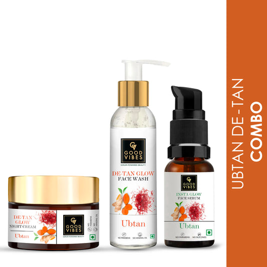 Good Vibes Ubtan De- tan Glow with (Fash wash 120ml + Serum 30ml + Night cream 50 gm) - Good Vibes