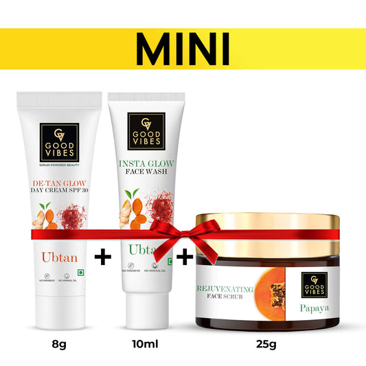 Good Vibes Ubtan Insta Glow Face Wash + Day Cream SPF30 + Papaya Glow Face Scrub Combo - Combo of 3 - Good Vibes