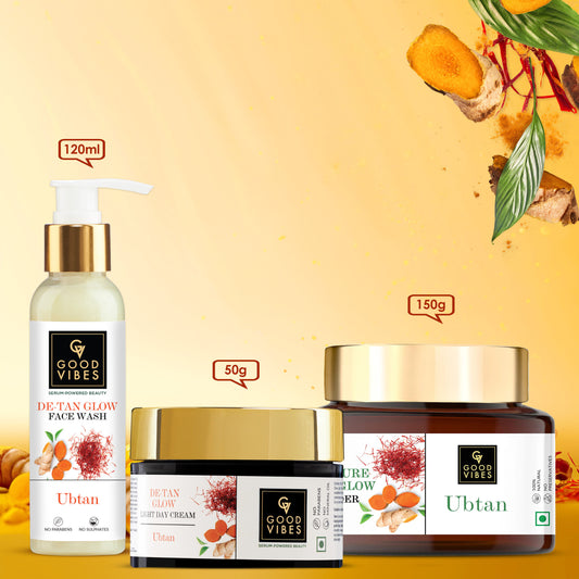 Good Vibes Ubtan Regime | Ubtan De Tan Glow Face Wash (120 ml) + De-Tan Glow Night Cream (50 g) + Ubtan Insta Glow Powder (150 g) - Combo of 3 - Good Vibes image 2