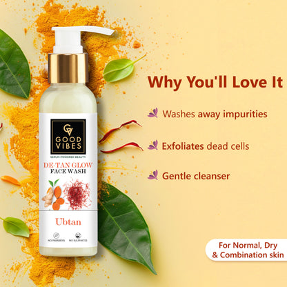 Good Vibes Ubtan Regime | Ubtan De Tan Glow Face Wash (120 ml) + De-Tan Glow Night Cream (50 g) + Ubtan Insta Glow Powder (150 g) - Combo of 3 - Good Vibes image 3