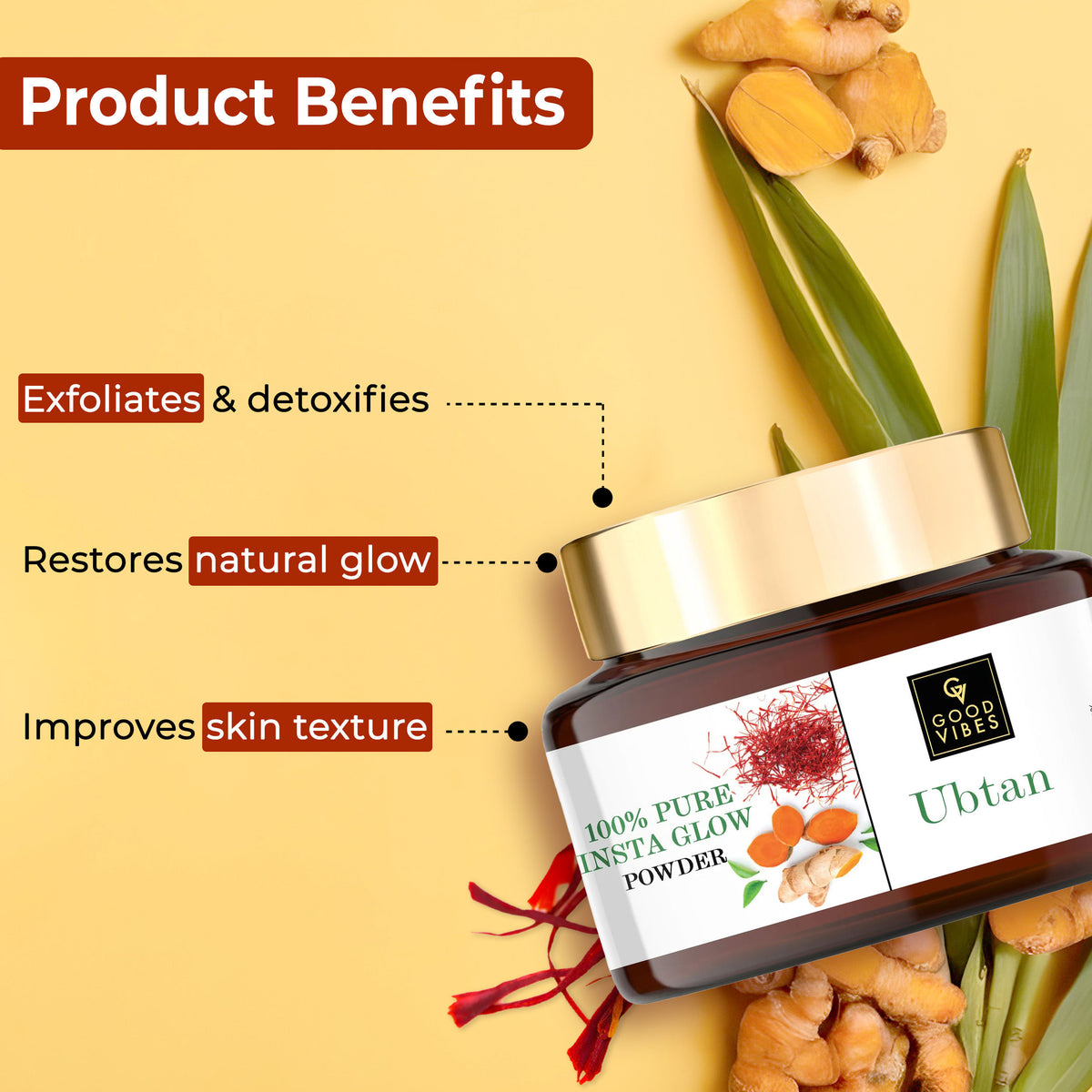 Good Vibes Ubtan Regime | Ubtan De Tan Glow Face Wash (120 ml) + De-Tan Glow Night Cream (50 g) + Ubtan Insta Glow Powder (150 g) - Combo of 3 - Good Vibes image 5