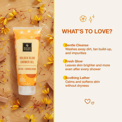 Good Vibes Ubtan & Sandalwood Golden Glow Shower Gel | Natural Glow Boosting & De-Tan Care | Gentle Daily Cleansing Body Wash | Brightening, Soothing & Hydrating | Suitable for All Skin Types – 200 ml - Good Vibes image 3
