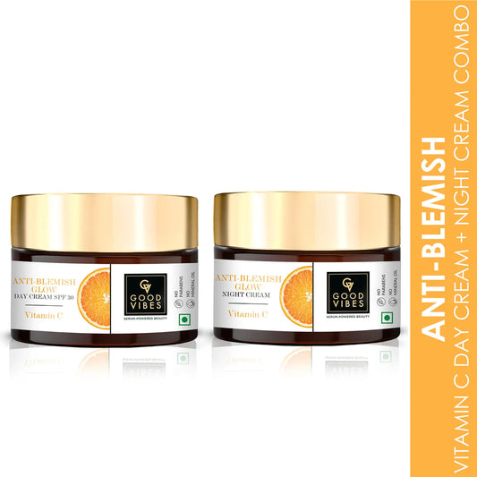 Good Vibes Vitamin C Day and Night Creams Combo: Say Goodbye to Blemishes and Hello to Radiant Skin Combo of 2 - Good Vibes