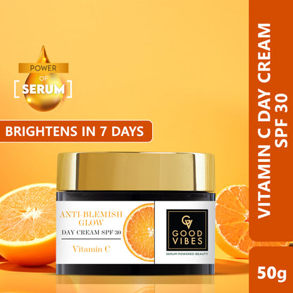 Good Vibes Anti-Blemish Glow Vitamin C Day Cream SPF 30 With Power Of Serum | Spotless, Brightening, Depigmentation (50 gm) - Good Vibes