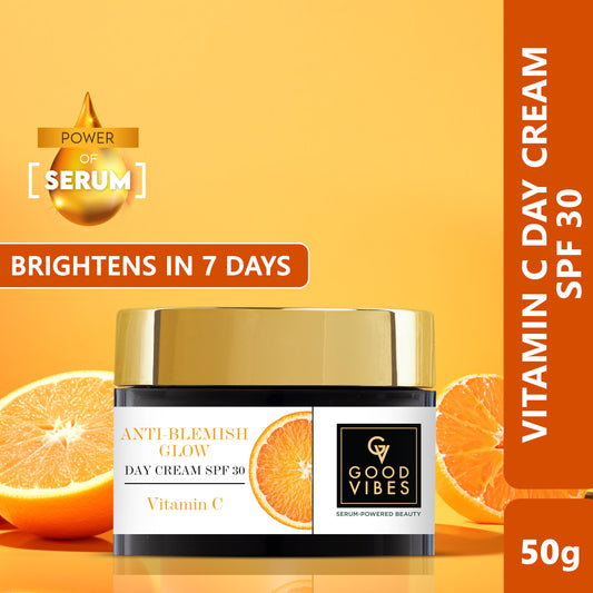 Good Vibes Anti-Blemish Glow Vitamin C Day Cream SPF 30 With Power Of Serum | Spotless, Brightening, Depigmentation (50 gm) - Good Vibes