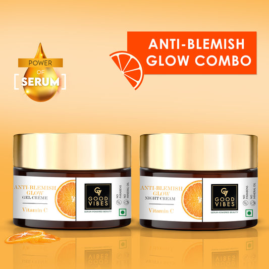 Good Vibes Vitamin C Gel Creme and Night Cream Combo: Say Goodbye to Blemishes and Hello to Radiant Skin (50 gm) - Good Vibes