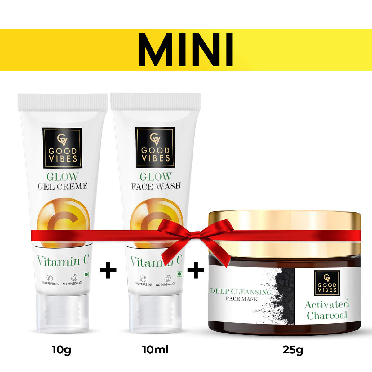 Good Vibes Vitamin C Glow Face Wash + Gel Creme + Activated Charcoal Face Mask Combo of 3 - Good Vibes