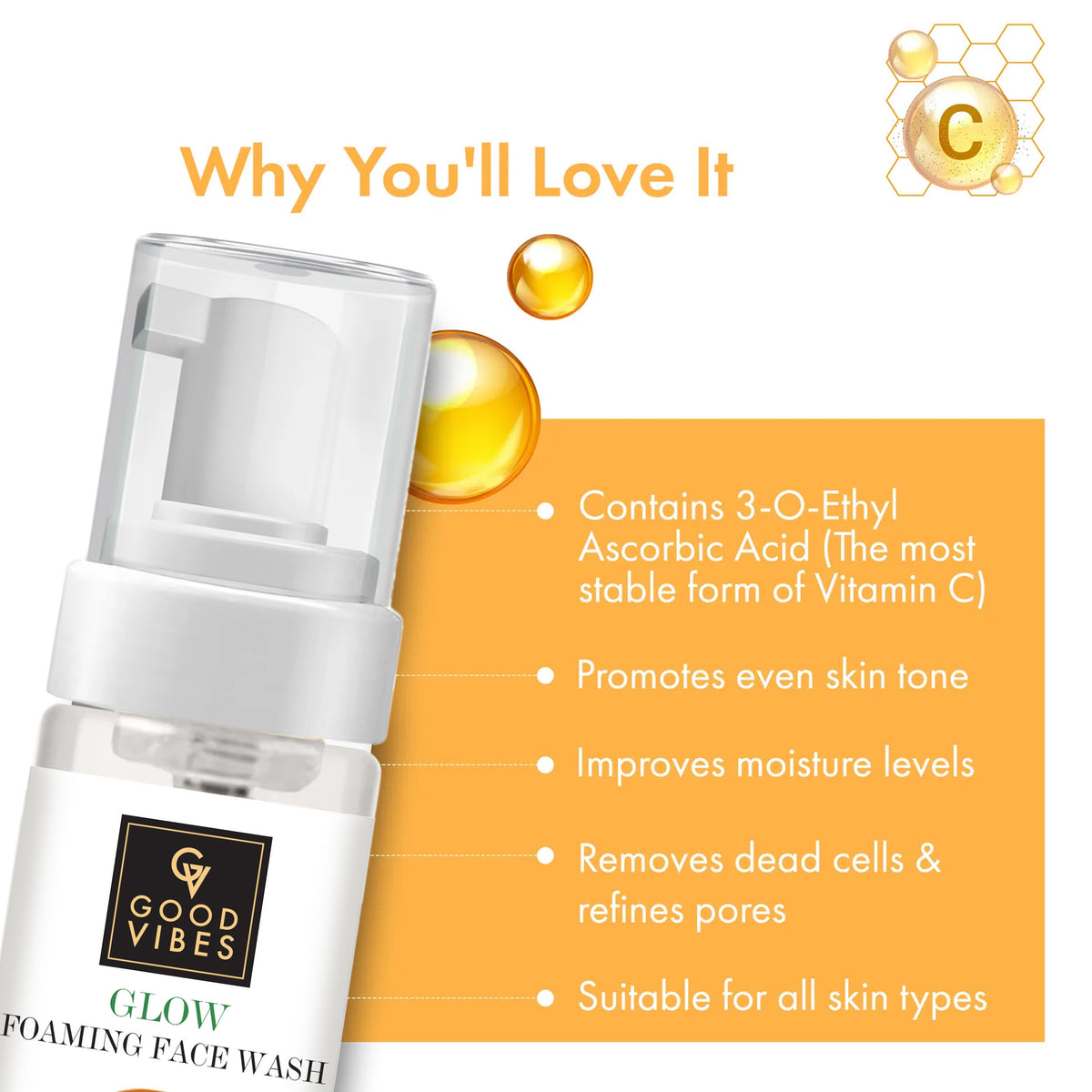 Good Vibes Vitamin C Glow Foaming Facewash | Brightening, Skin Illuminating (150 ml) - Good Vibes image 3