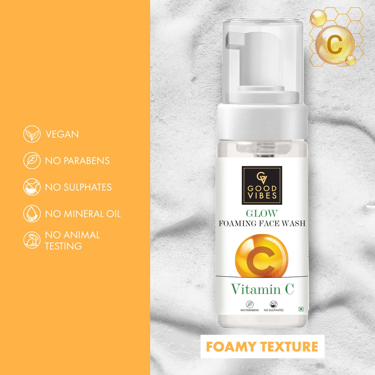 Good Vibes Vitamin C Glow Foaming Facewash | Brightening, Skin Illuminating (150 ml) - Good Vibes image 4