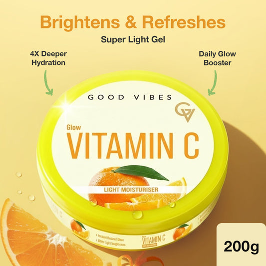 Good Vibes Vitamin C Super Light Gel Moisturiser | 4X Hyaluronic for Hydration | Daily Glow Booster | Lightweight, Non-Sticky Gel Cream | Brightens Skin & Evens Tone | Reduces Dark Spots | Daily Moisturiser for All Skin Types – 200 gm - Good Vibes